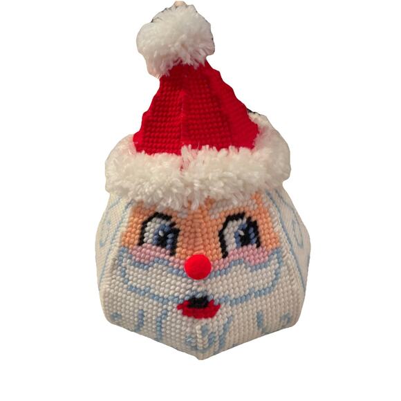 Vintage Needlepoint Santa, candy dish, decor, Distle Fink Designs completed. - Picture 4 of 13